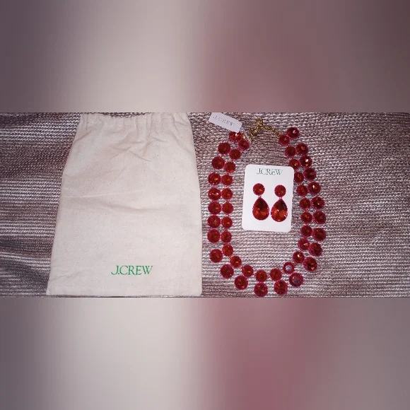NWT J. Crew Sparkly Double-Drop Necklace/Earrings Pink - Picture 3 of 9